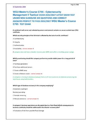 Preview of WGU Master's Course C795 - Cybersecurity  Management II Tactical EXAM 2026/2027 LATEST EXA