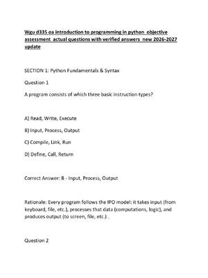 Preview of Wgu d335 oa introduction to programming in python  objective assessment  actual questions