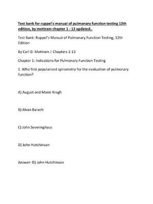 Preview of Test bank for ruppel’s manual of pulmonary function testing 12th edition, by mottram chapt