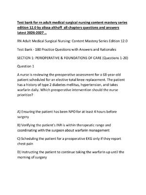 Preview of Test bank for rn adult medical surgical nursing content mastery series edition 12