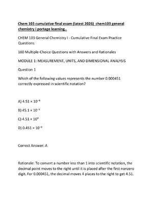 Preview image for Chem 103 cumulative final exam (latest 2026)  chem103 general chemistry i portage learning..