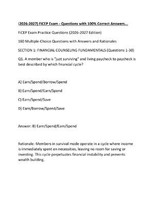 Preview of 2026-2027) FiCEP Exam - Questions with 100% Correct Answers...
