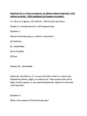 Preview image for Solutions for c++ how to program, an objects-natural approach, 11th edition by deitel - 2026 published (all chapters included)..