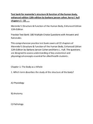 Preview of Test bank for memmler's structure & function of the human body, enhanced edition 12th edit