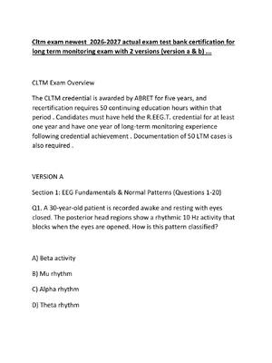 Preview of Cltm exam newest  2026-2027 actual exam test bank certification for long term monitoring e