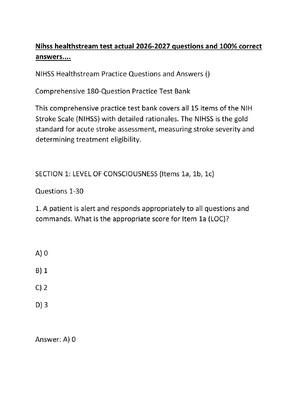 Preview image for Nihss healthstream test actual 2026-2027 questions and 100% correct answers....
