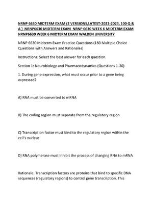 Preview image for NRNP 6630 MIDTERM EXAM (2 VERSIONS,LATEST-2022-2023, 100 Q & A )  NRNP6630 MIDTERM EXAM  NRNP 6630 WEEK 6 MIDTERM EXAM  NRNP6630 WEEK 6 MIDTERM EXAM WALDEN UNIVERSITY