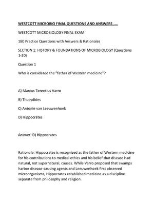 Preview image for WESTCOTT MICROBIO FINAL QUESTIONS AND ANSWERS