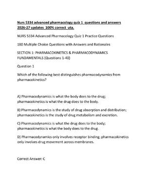 Preview of Nurs 5334 advanced pharmacology quiz 1  questions and answers  2026