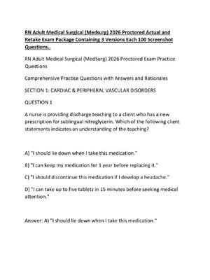 Preview image for RN Adult Medical Surgical (Medsurg) 2026 Proctored Actual and Retake Exam Package Containing 3 Versions Each 100 Screenshot Questions..