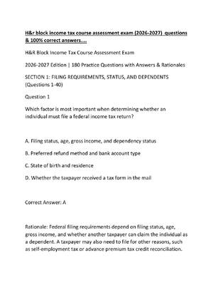 Preview image for H&r block income tax course assessment exam (2026-2027)  questions & 100% correct answers....