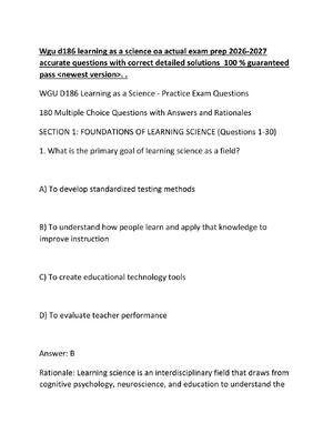 Preview of Wgu d186 learning as a science oa actual exam prep 2026-2027 accurate questions with corre