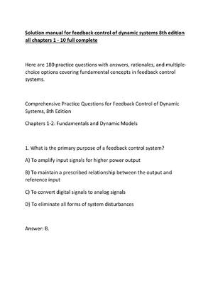 Preview of Solution manual for feedback control of dynamic systems 8th edition all chapters 1