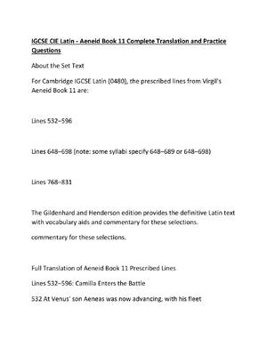 Preview image for IGCSE CIE Latin - Aeneid Book 11 Complete Translation and Practice Questions
