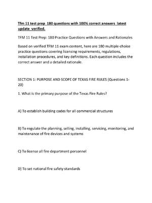 Preview of Tfm 11 test prep  180 questions with 100% correct answers  latest update  verified.