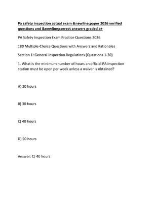 Preview image for Pa safety inspection actual exam &newline;paper 2026 verified questions and &newline;correct answers graded a+