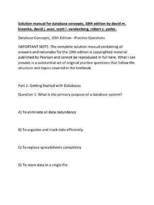 Preview of Solution manual for database concepts, 10th edition by david m. kroenke, david j. auer, sc