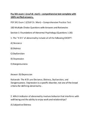 Preview of Psy 341 exam 1 (csuf dr. mori) – comprehensive test complete with 100% verified answers,.