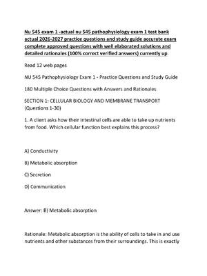 Preview of Nu 545 exam 1 -actual nu 545 pathophysiology exam 1 test bank actual 2026-2027