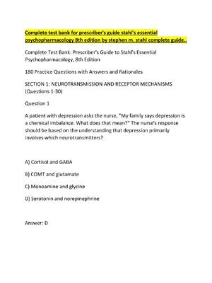 Preview of Complete test bank for prescriber's guide stahl's essential psychopharmacology 8th edition