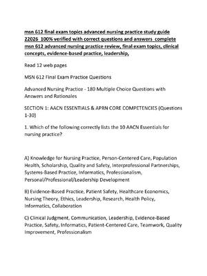 Preview of msn 612 final exam topics advanced nursing practice study guide 22026  100