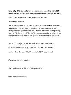 Preview of Fdny cof p-98 exam and practice exam actual &newline;exam 200+ questions and correct detai