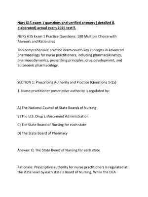 Preview of Nurs 615 exam 1 questions and verified answers ( detailed & elaborated) actual exam 2025 t