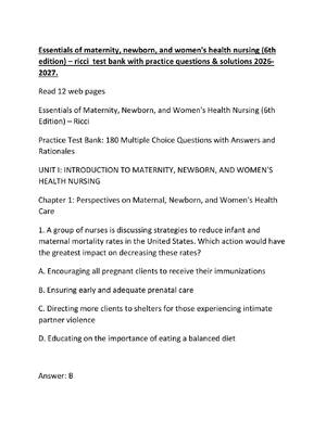 Preview of Essentials of maternity, newborn, and women's health nursing (6th edition) – ricci  test b