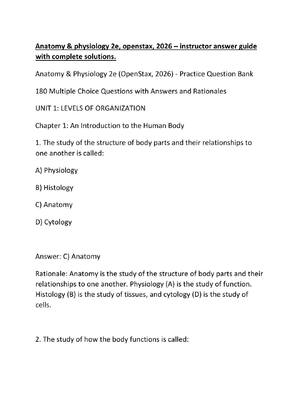 Preview of Anatomy & physiology 2e, openstax, 2026 – instructor answer guide with complete solutions.