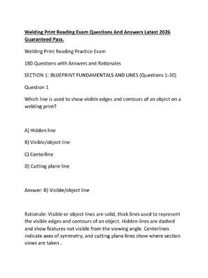 Preview of Welding Print Reading Exam Questions And Answers Latest 2026  Guaranteed Pass