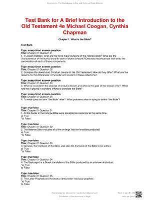 Preview of Test Bank for A Brief Introduction to the Old Testament 4th Edition By Michael Coogan, Cyn