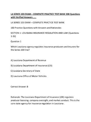 Preview of LA SERIES 103 EXAM – COMPLETE PRACTICE TEST BANK 300 Questions with Verified Answers .....
