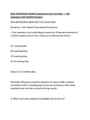 Preview of MTA DISPATCHER EXAM Complete Practice Test Bank