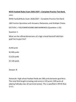 Preview of NFHS Football Rules Exam 2026-2027 – Complete Practice Test Bank, .......