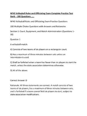 Preview of NFHS Volleyball Rules and Officiating Exam Complete Practice Test Bank