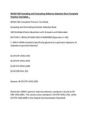 Preview of NIOSH 582 Sampling and Evaluating Airborne Asbestos Dust Complete Practice Test Bank