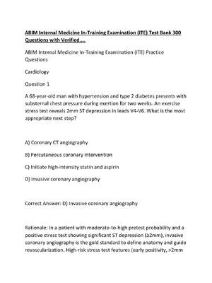 Preview of ABIM Internal Medicine In-Training Examination (ITE) Test Bank 300 Questions with Verified