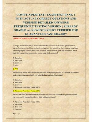 Preview of COMPTIA PENTEST+ EXAM TEST BANK 1