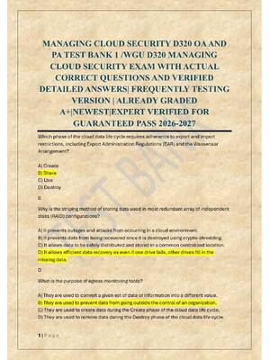Preview of MANAGING CLOUD SECURITY D320 OA AND  PA TEST BANK 1 /WGU D320 MANAGING  CLOUD SECURITY EXA