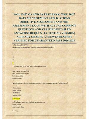 Preview of WGU D427 OA AND PA TEST BANK /WGU D427  DATA MANAGEMENT APPLICATIONS