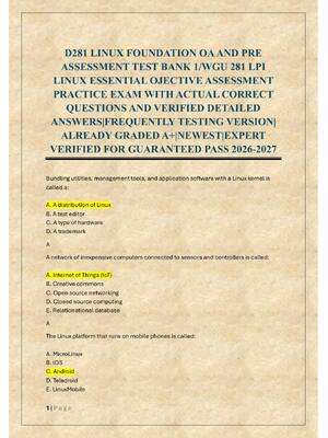 Preview of D281 LINUX FOUNDATION OA AND PRE  ASSESSMENT TEST BANK 2/WGU 281 LPI  LINUX ESSENTIAL