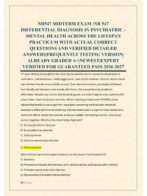 Preview of NR547 MIDTERM EXAM /NR 547  DIFFERENTIAL DIAGNOSIS IN PSYCHIATRIC  MENTAL HEALTH ACROSS TH