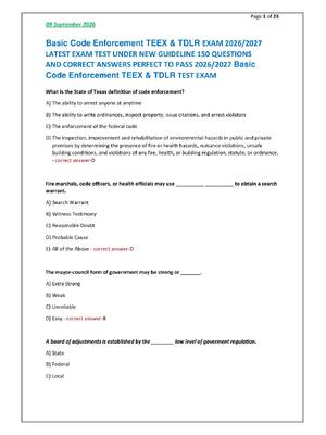 Preview of Basic Code Enforcement TEEX & TDLR EXAM 2026/2027  LATEST EXAM TEST UNDER NEW GUIDELINE 15
