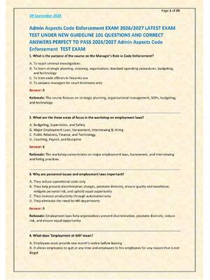 Preview of Admin Aspects Code Enforcement EXAM 2026/2027 LATEST EXAM  TEST UNDER NEW GUIDELINE 101 QU