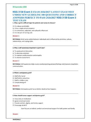Preview of NSG 3130 Exam 3 EXAM 2026/2027 LATEST EXAM TEST  UNDER NEW GUIDELINE 100 QUESTIONS AND COR