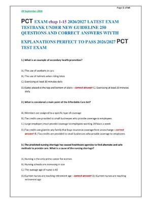 Preview of PCT EXAM chap 1-15 2026/2027 LATEST EXAM  TESTBANK UNDER NEW GUIDELINE 250  QUESTIONS AND