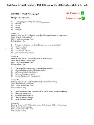 Preview of Test Bank for Anthropology, 15th Edition by Carol R. Ember, Melvin R. Ember