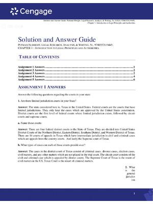 Preview of Solution and Answer Guide For LEGAL RESEARCH, ANALYSIS, & WRITING, 5th Edition By PUTMAN/A