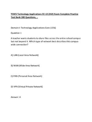 Preview of TEXES Technology Applications EC-12 (242) Exam Complete Practice Test Bank 300 Questions,