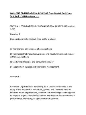 Preview image for WGU C715 ORGANIZATIONAL BEHAVIOR Complete OA Final Exam Test Bank